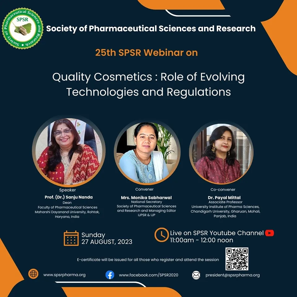 SPSR Webinar on 'Quality Cosmetics: Role of Evolving Technologies and Regulations