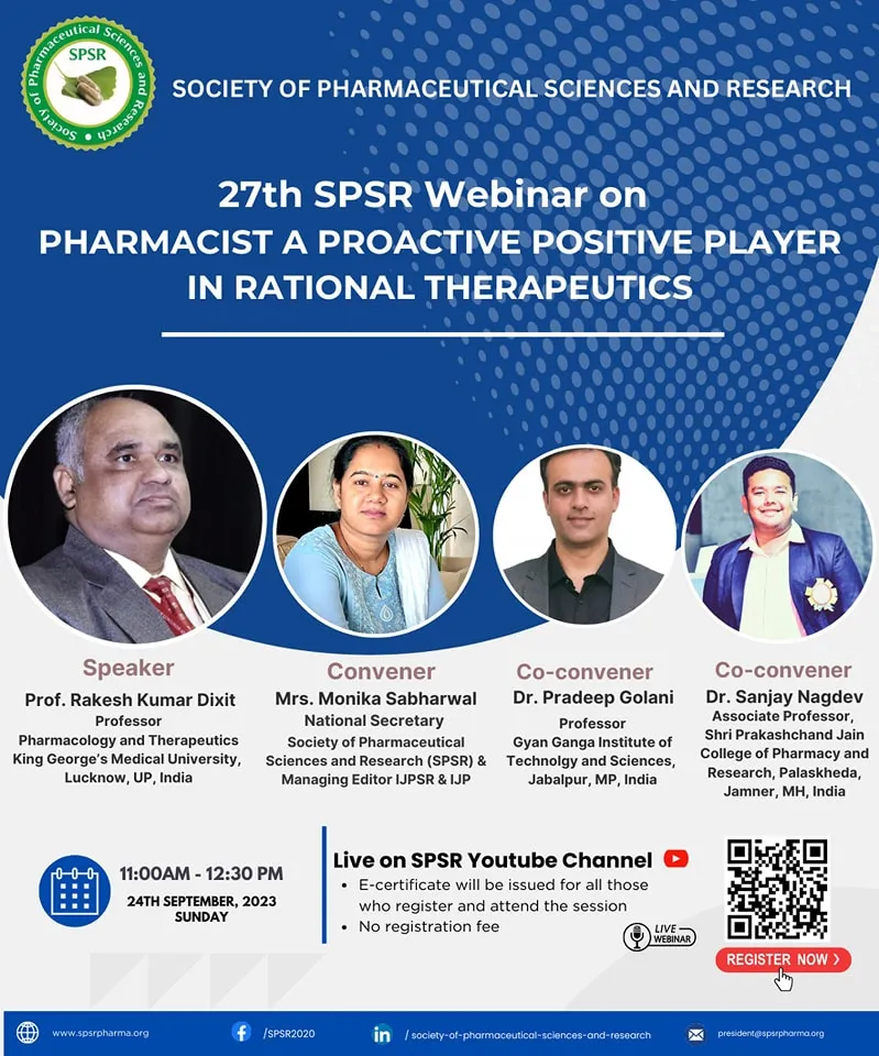SPSR Webinar on ‘Pharmacist a Proactive Positive Player in Rational Therapeutics