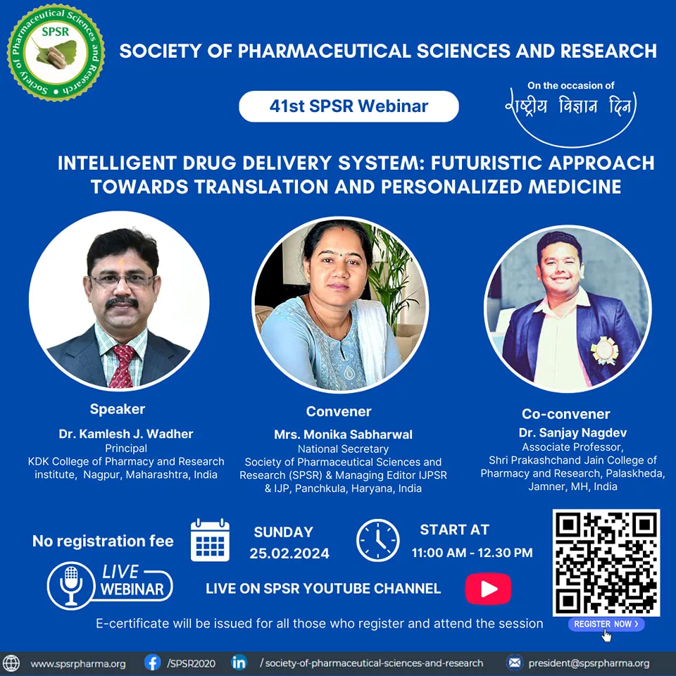 SPSR Webinar on ‘Intelligent Drug delivery system: Futuristic approach towards Translation  and personalized medicine'