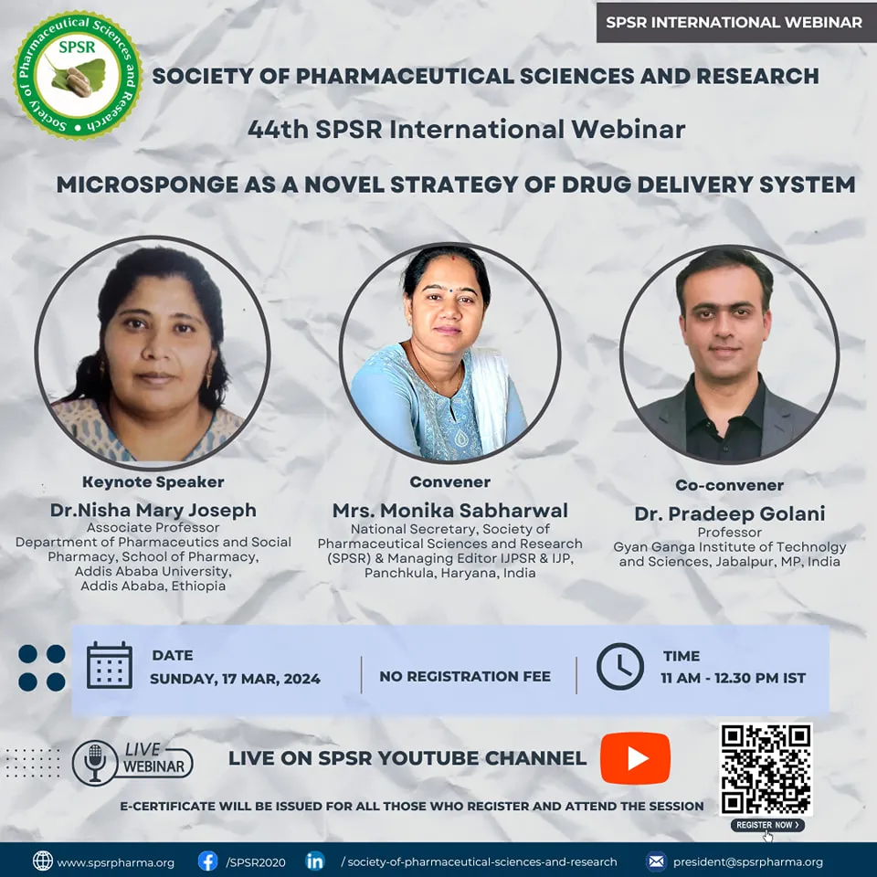 SPSR International Webinar on ‘Microsponge as a novel strategy of Drug Delivery System'